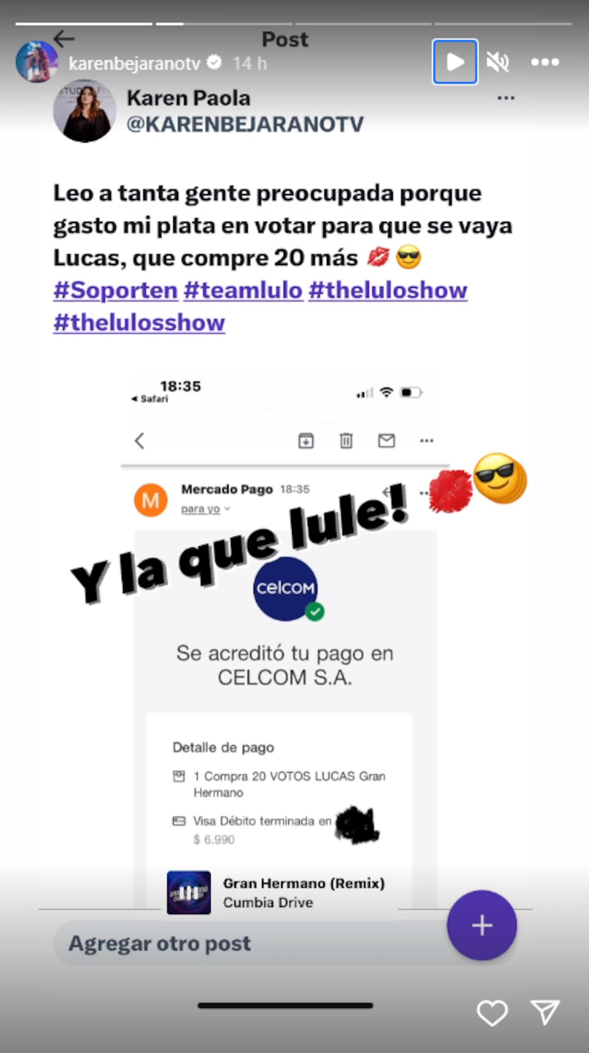 A través de redes sociales, la personalidad de televisión reveló que fue objeto de críticas y respondió muy fiel a su fanatismo por “Gran Hermano”.