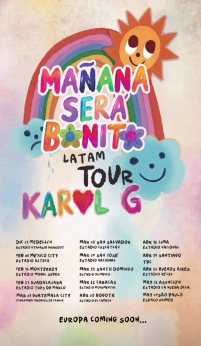 Las fechas originales de la gira "Mañana Será Bonito" de Karol G
