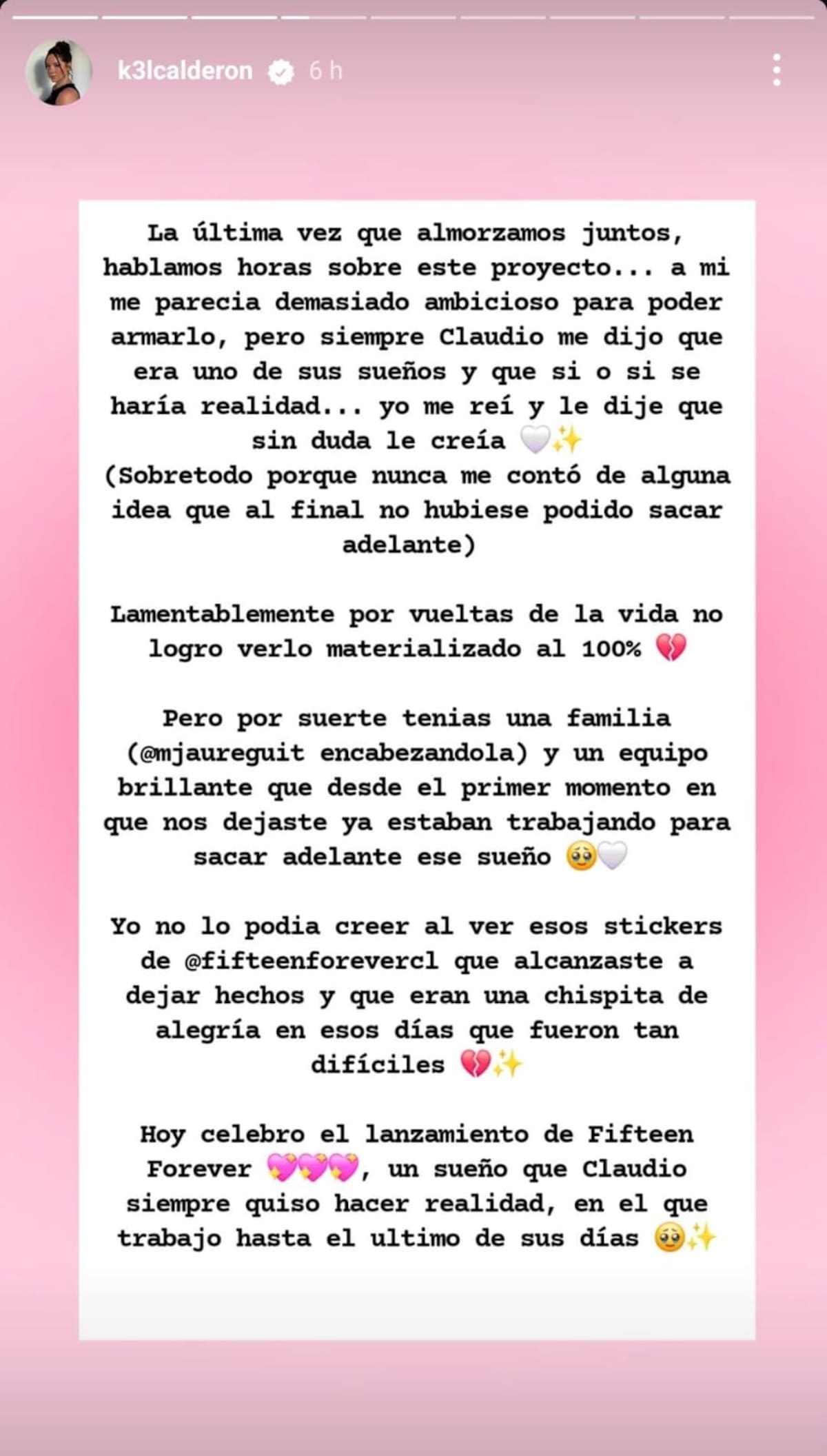 a través de Instagram comparte el nuevo proyecto que hizo junto a Claudio Iturra.