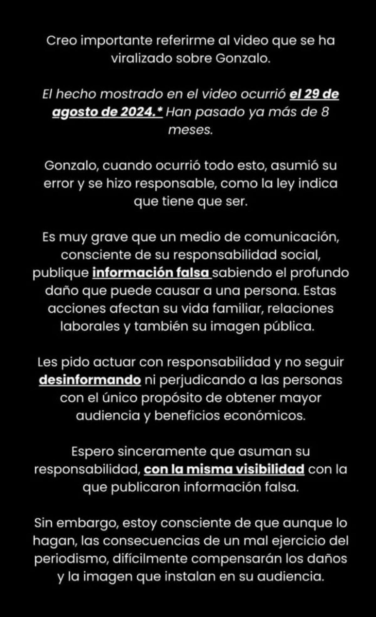 La influencer salió en defensa de Gonzalo Valenzuela. Créditos: Instagram