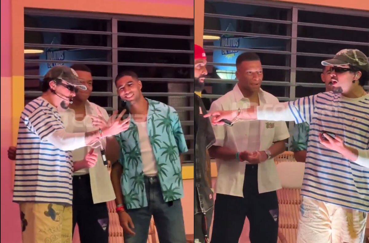 Junte inesperado: Kylian Mbappé apareció en concierto de Bad Bunny acompañado de otra figura del PSG