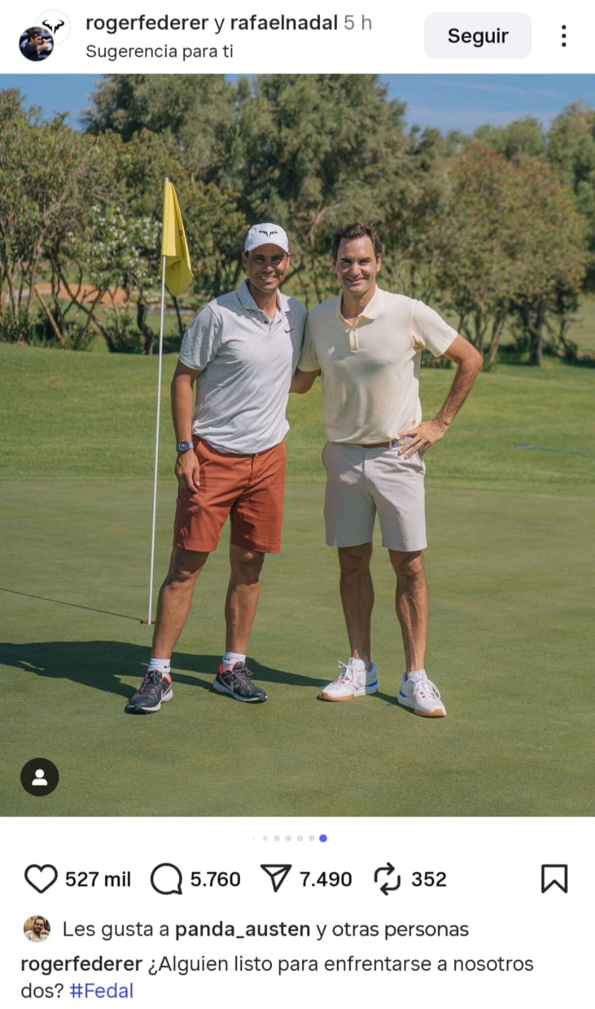 Federer y Nadal jugando golf.