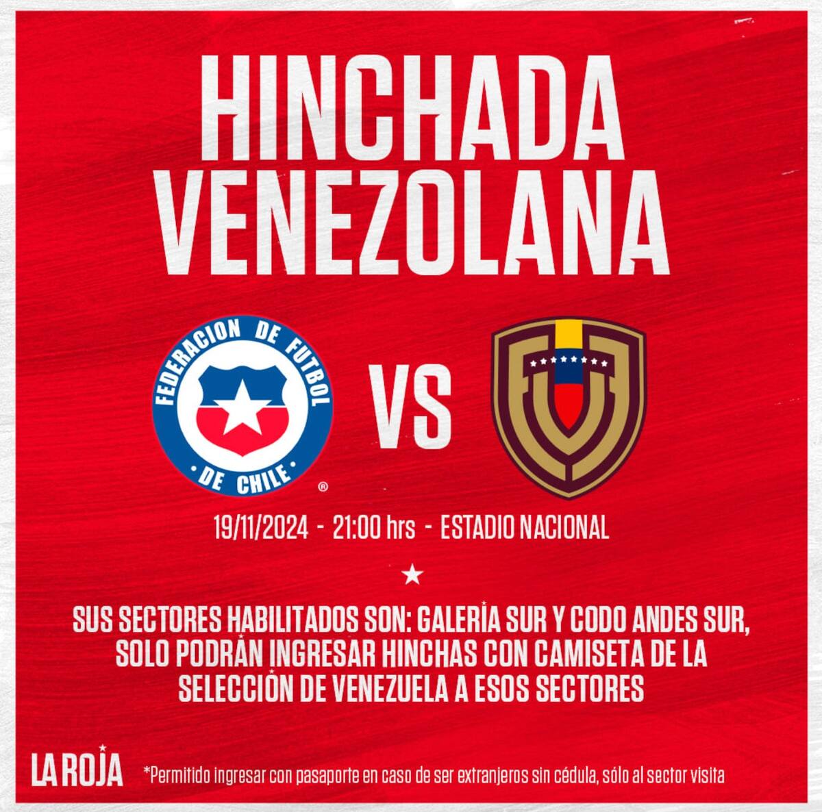La Roja le cede dos sectores a los venezolanos en el Nacional.