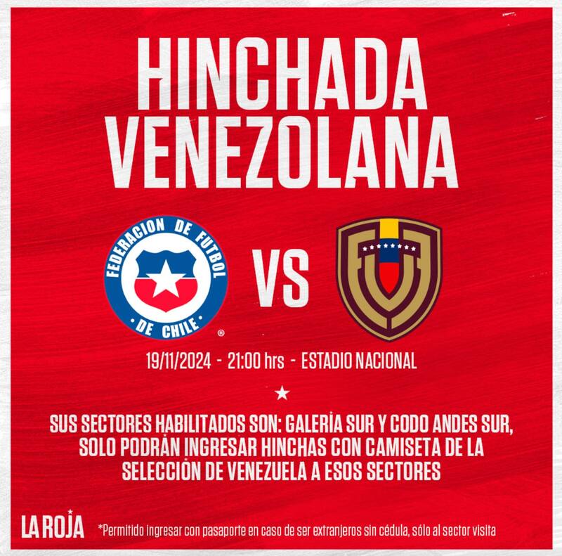 La Roja le cede dos sectores a los venezolanos en el Nacional.