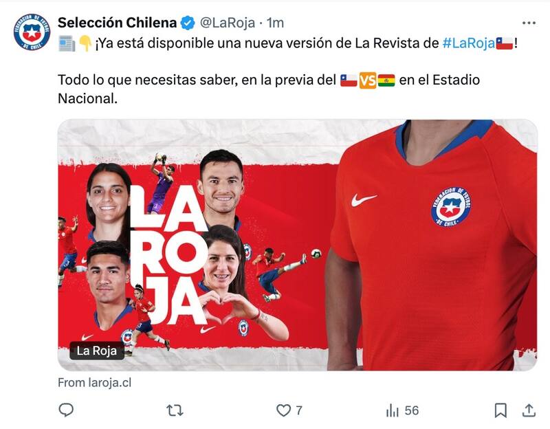 La publicación de La Roja que fue borrada minutos después.