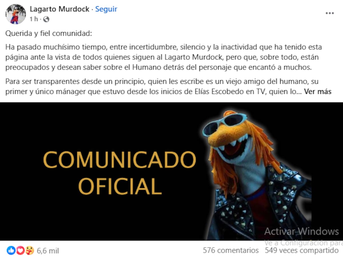 La cuenta oficial del títere, lanzó un comunicado por Facebook sobre el estado del artista.