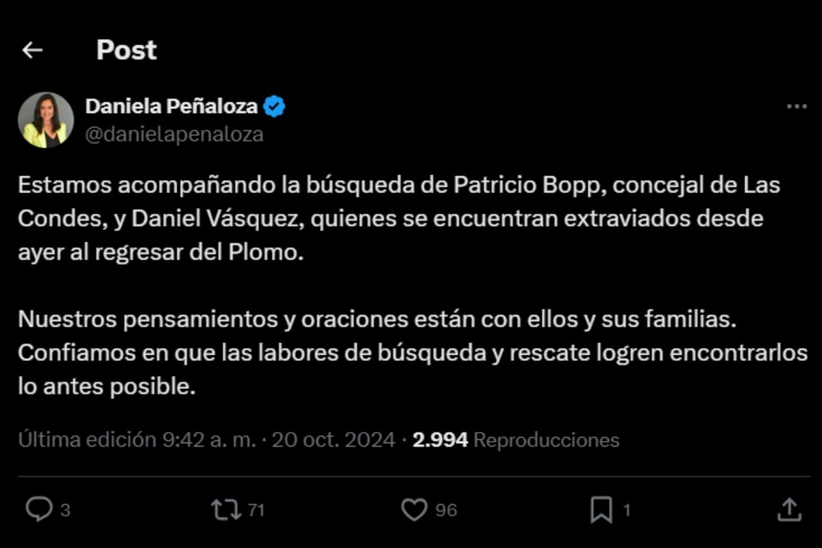 Alcaldesa comunica desaparición de concejal mediante red social X.