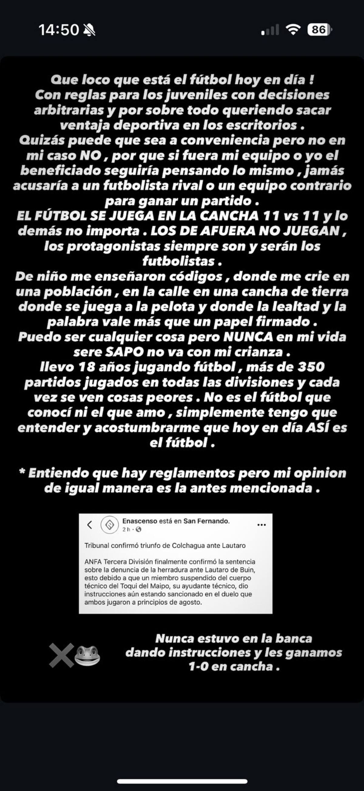 Reclamo de José Luis Silva en Instagram.