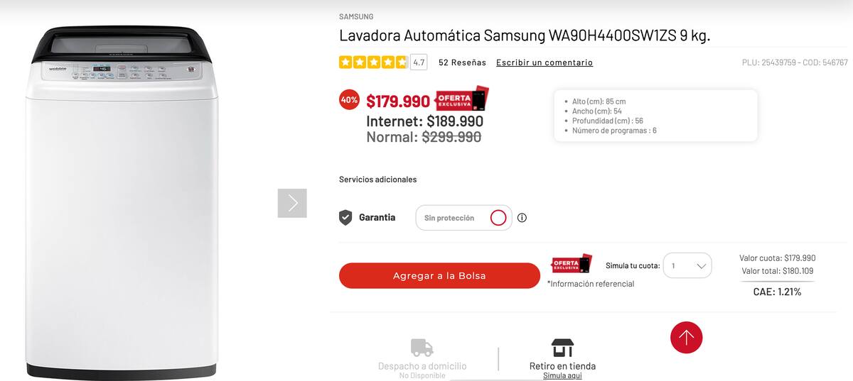 Esta es la lavadora de La Polar que está con un 40% de descuento.