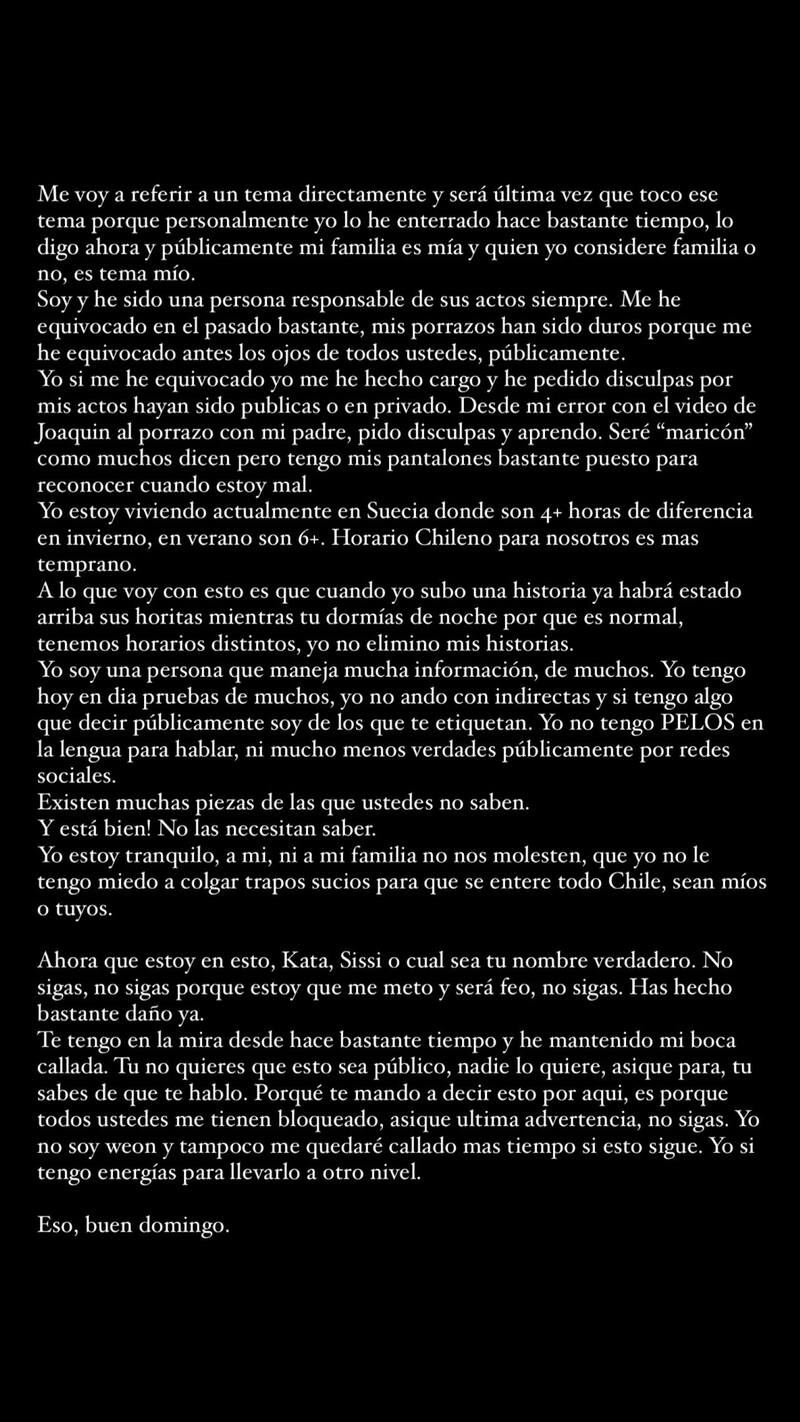 Este fue el mensaje de sus historias de Instagram.