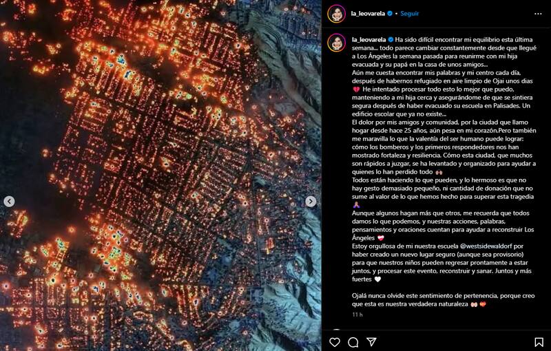 La actriz, a través de su cuenta de Instagram, también agradeció a la comunidad por la capacidad de organización y solidaridad para apoyar a las víctimas.