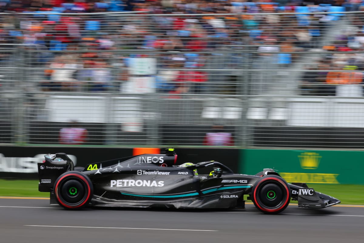 Monoplaza del equipo Mercedes piloteado por Lewis Hamilton en la clasificación del Gran Premio de Australia. (Crédito: @MercedesAMGF1)
