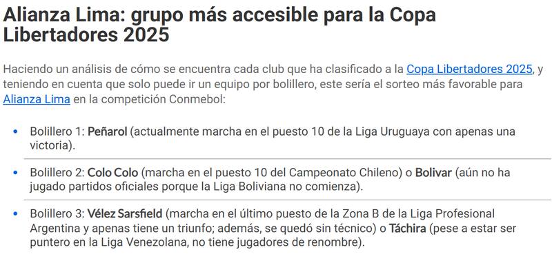 Así analizó el medio peruano a los rivales más accesibles para Alianza Lima en fase de grupos.