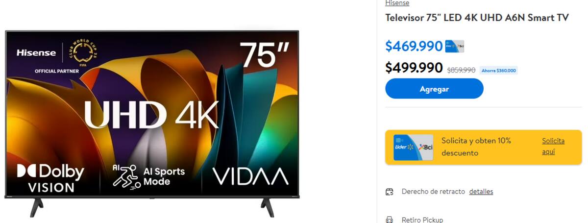 Este Smart TV de 75 pulgadas está con descuento.