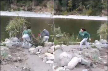 VIDEO | Mujer empujó a adulto mayor a río de Linares ante la mirada de su pequeña nieta