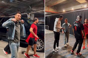 VIDEO | Invitados de lujo: Lionel Messi, Luis Suárez, Jordi Alba y Sergio Busquets llegaron a ver a Miami Heat