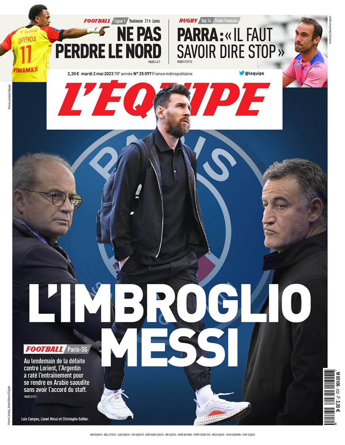 El delantero argentino Lionel Messi está en la tapa de L'Equipe con una nueva polémica.