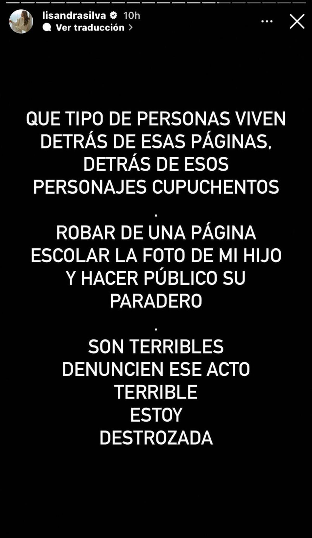 historias posteadas por Lisandra Silva arremetiendo contra los medios de comunicación