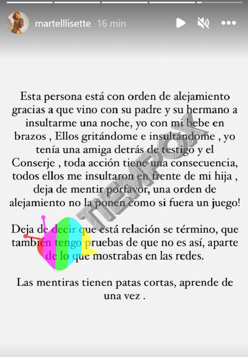 Lisette Martell en sus historias / Créditos: Instagram