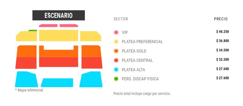 Lista de precios de las entradas para el show en vivo de "Generación 98'" en Talca.
