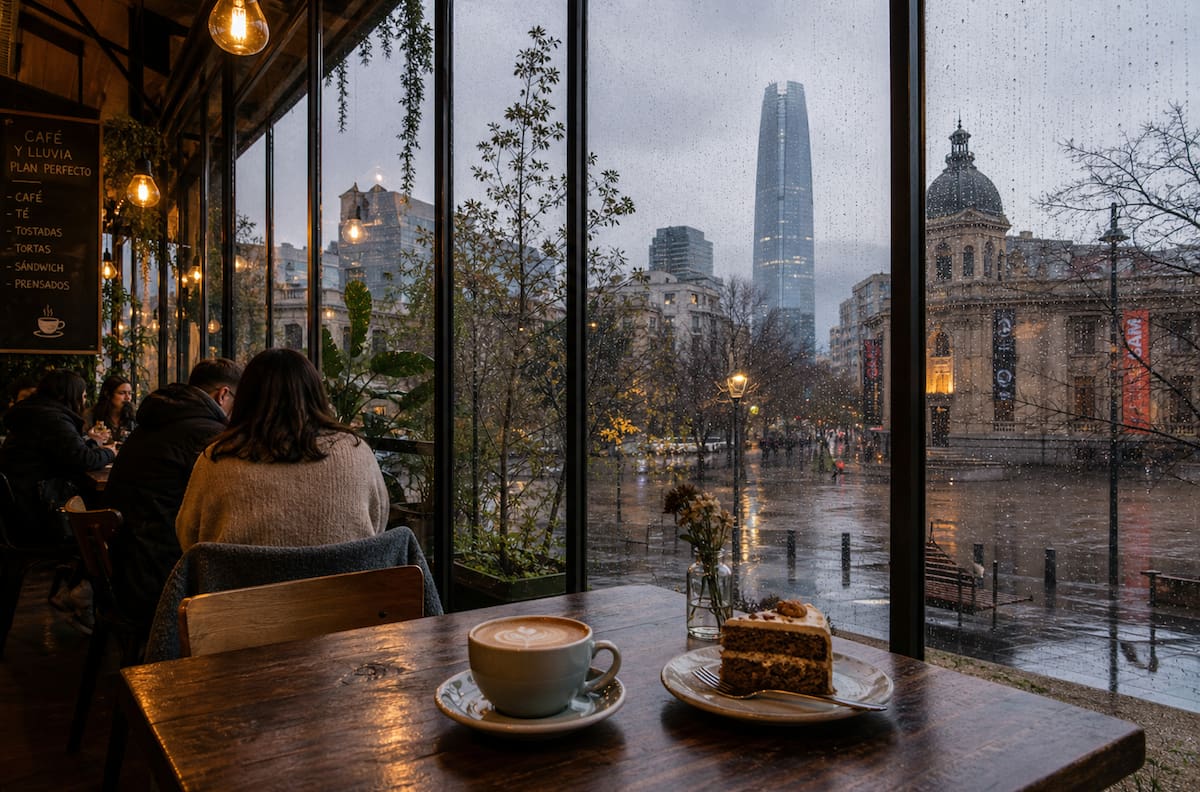Cafeterías y miradores con vista a la lluvia de este miércoles en Santiago: 4 opciones en Lastarria, Providencia y el centro