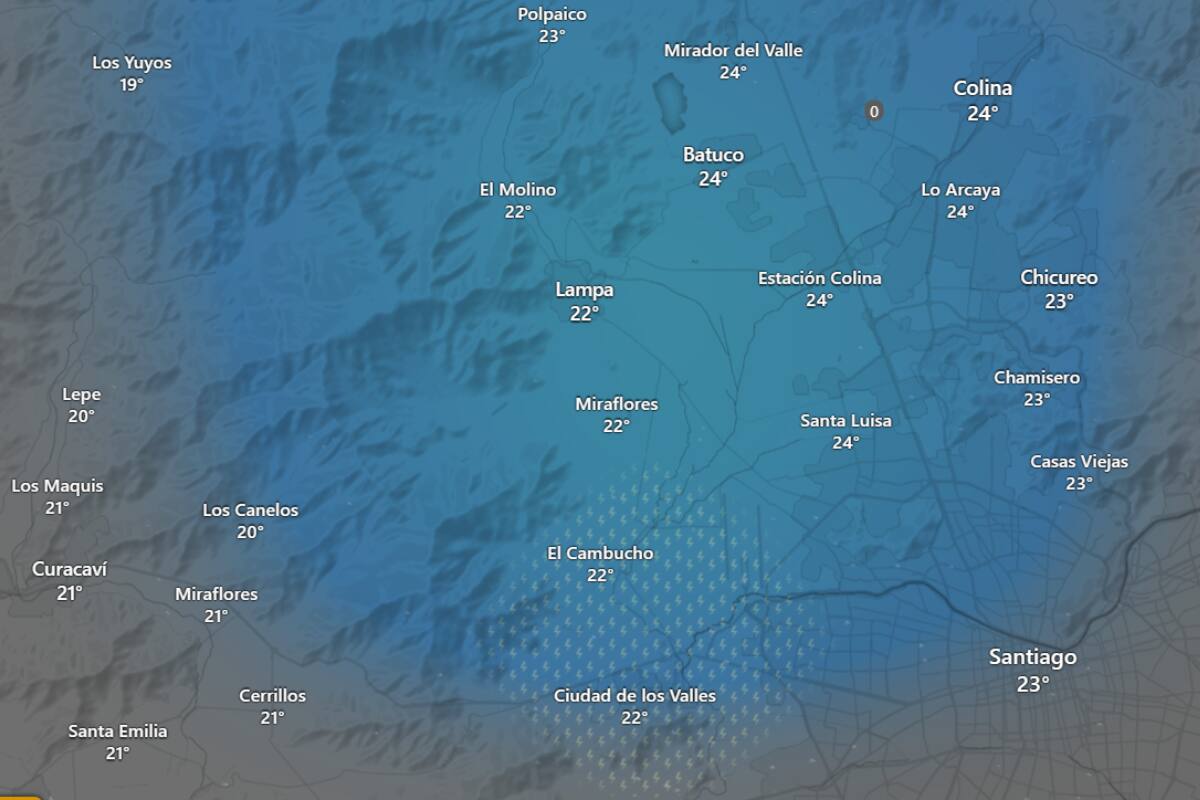 El peak de las precipitaciones comenzará a eso de las 20:00 horas de este 1 de febrero. Créditos: Windy.