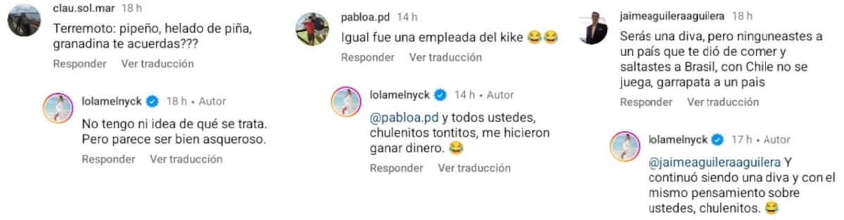 Lola Melnyck reacciona a comentarios de chilenos. Créditos: Instagram