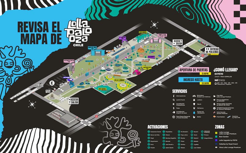 Este es el nuevo mapa, con nuevos espacios para Lollapalooza Chile 2024.