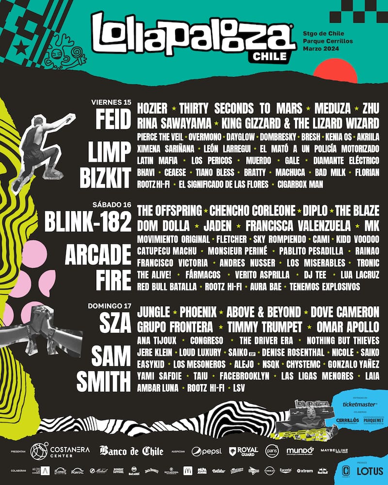 Line up por día de Lollapalooza Chile 2024.