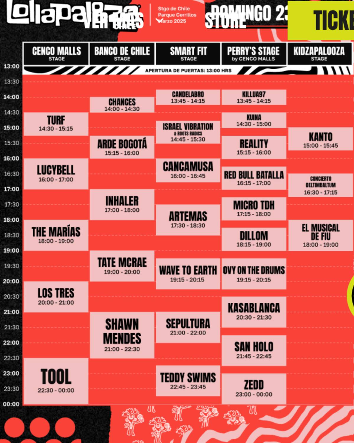 Los artistas que se presentan este domingo 23 de marzo.