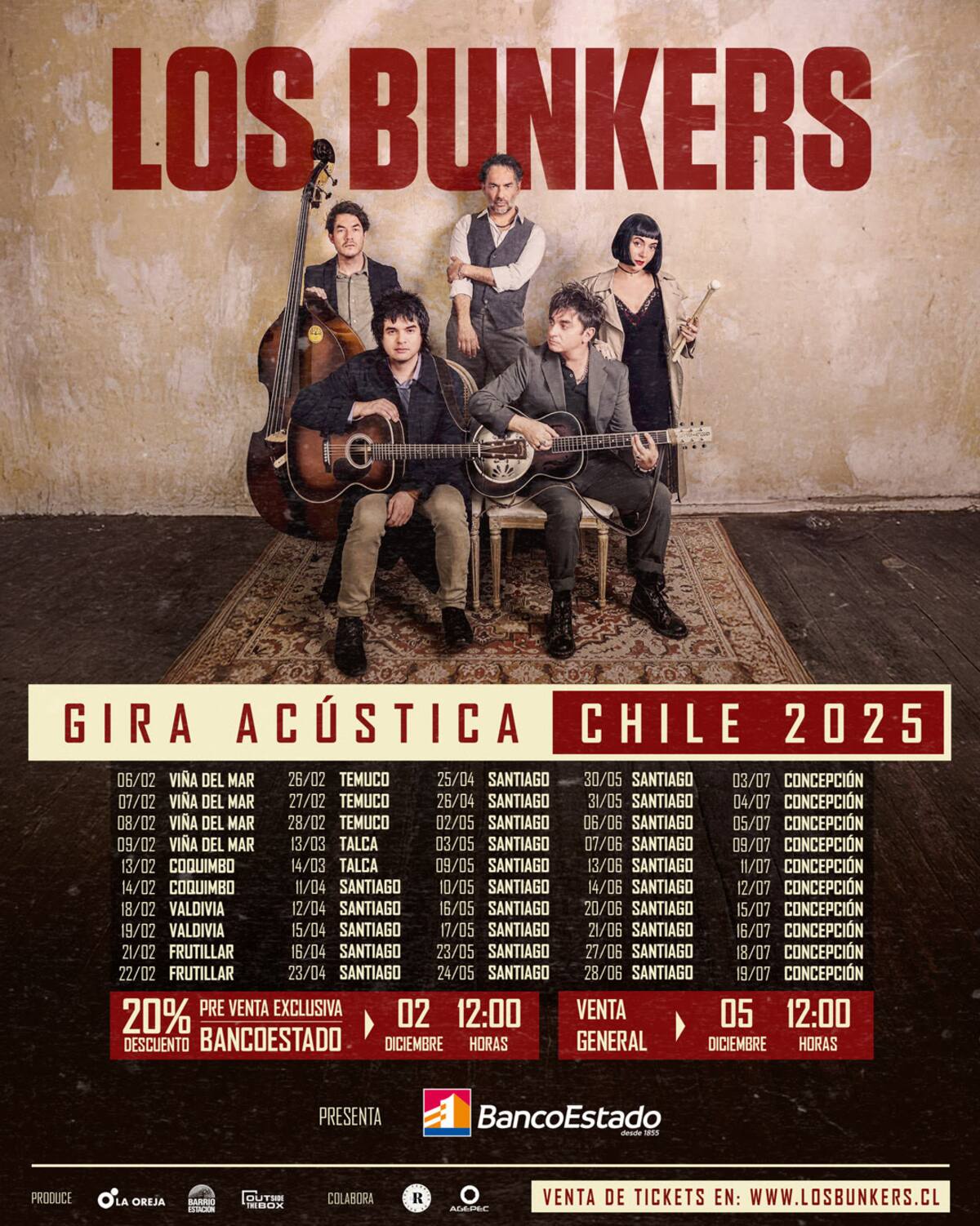 El detalle de la gira de Los Bunkers por Chile