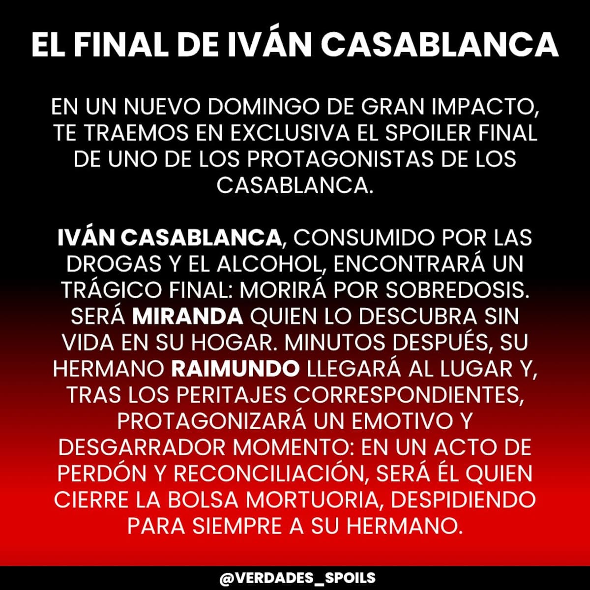La teleserie vivirá la trágica muerte de Iván Casablanca.