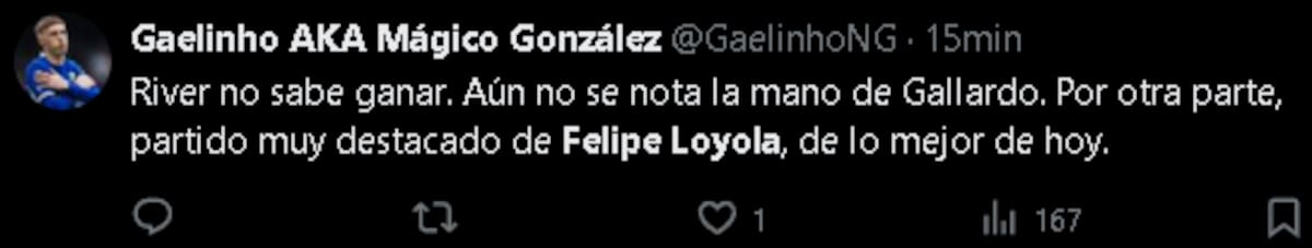 Los elogios de los hinchas de Independiente a Felipe Loyola tras el partido ante River.