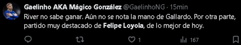 Los elogios de los hinchas de Independiente a Felipe Loyola tras el partido ante River.