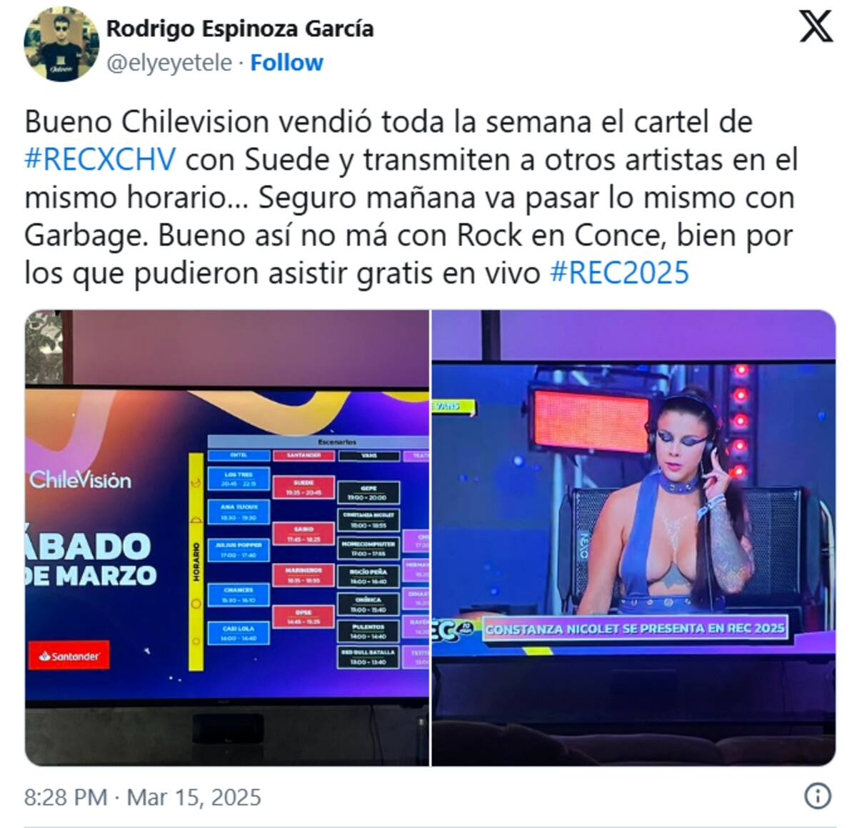 que el show de la banda británica en REC 2025 no fuera transmitida por streaming.