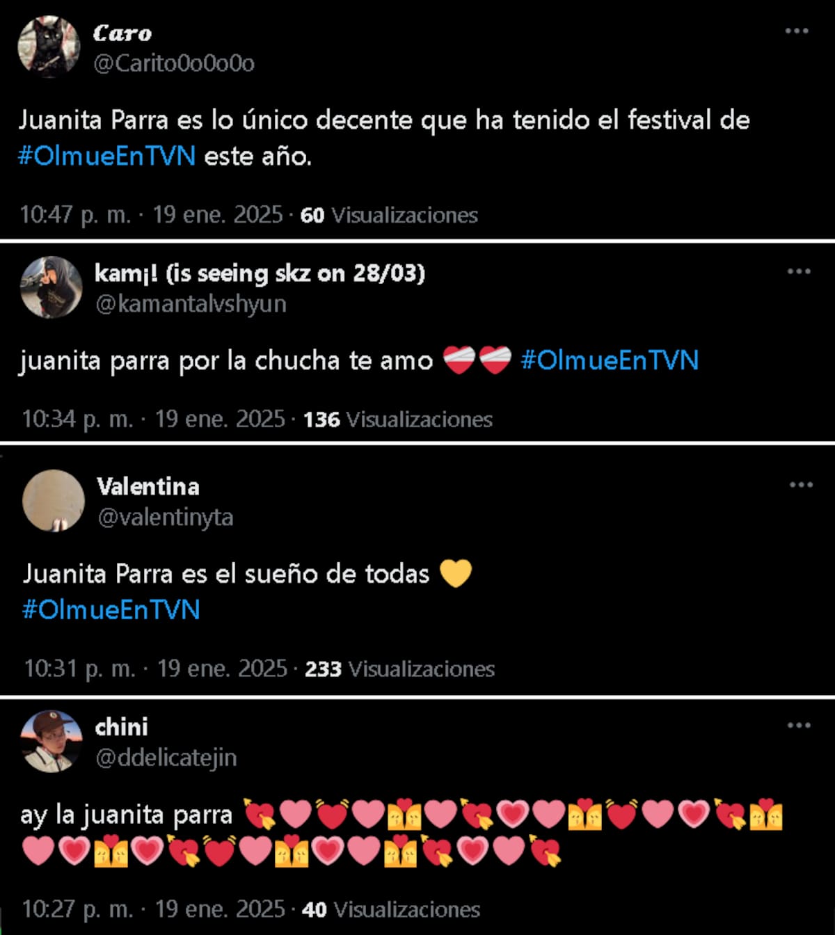 Mensajes de los fans de Juanita Parra.