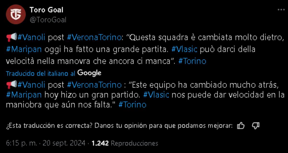 Los positivos comentarios que dejó el debut de Maripán en el Torino.