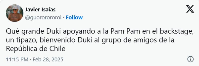 celebraron la actitud de Duki hacía Pampam en el Festival de Viña 2025