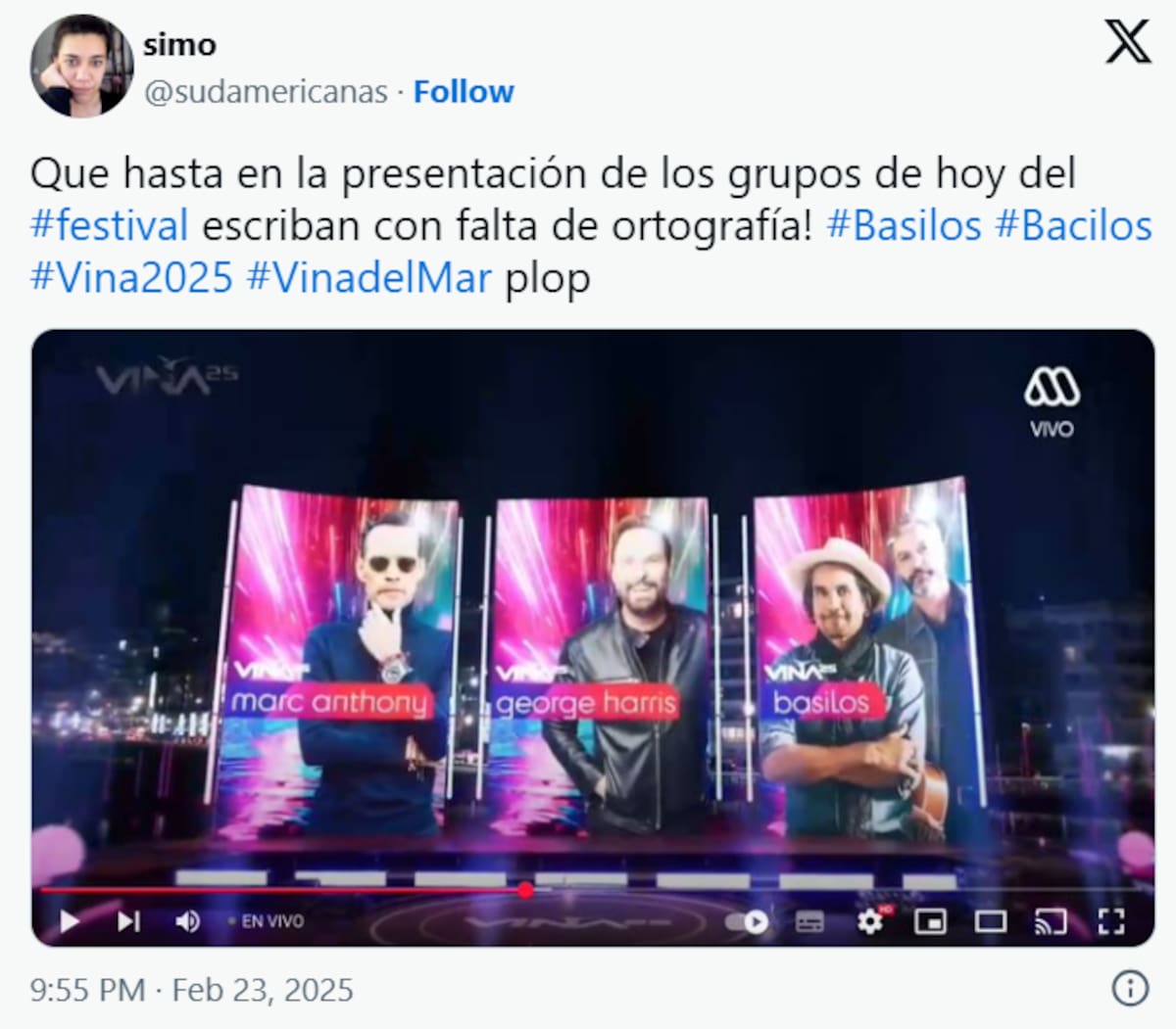se mostraron molestos al notar la falta de ortografía en el nombre del dúo argentino Bacilos en las gráficas del Festival de Viña 2025.