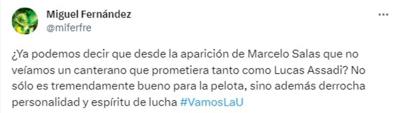 El mediocampista de la U recibió los elogios de los hinchas por su actuación ante Huachipato