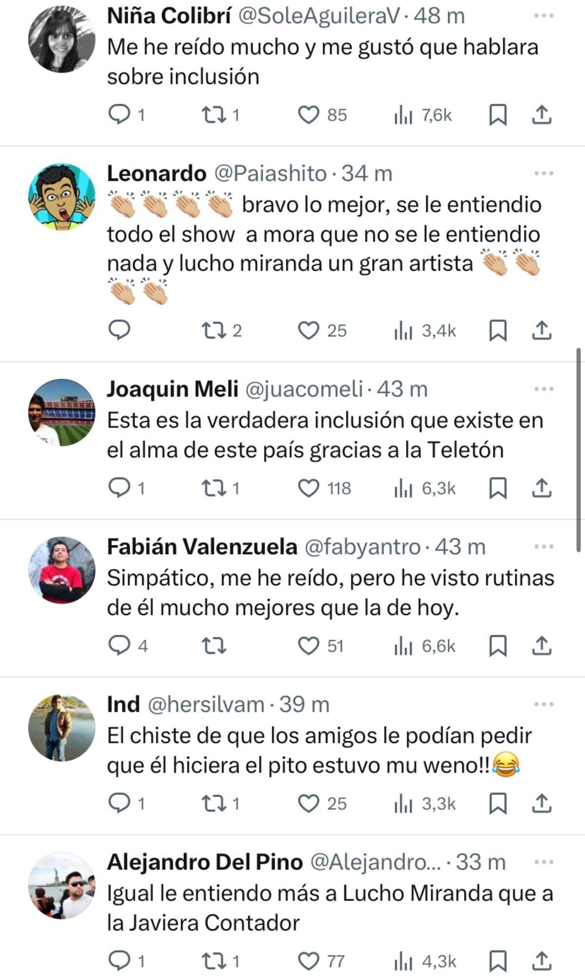 Las reacciones que dejó Lucho Miranda en la red social X.