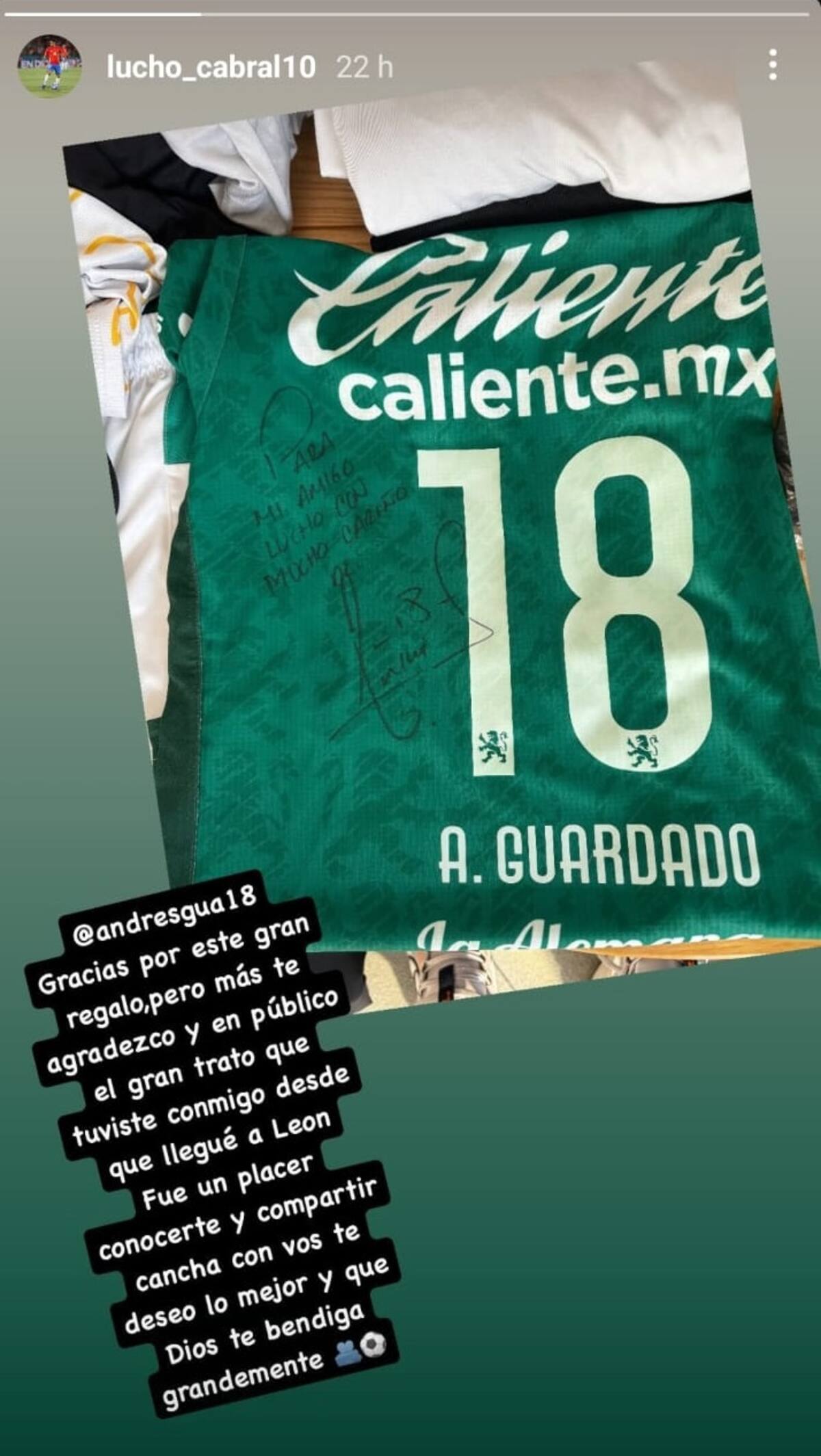 Agradeció públicamente a Andrés Guardado.