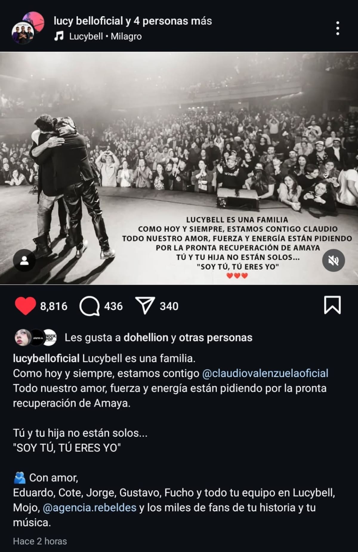 Manda apoyo ante grave situación vía Instagram.