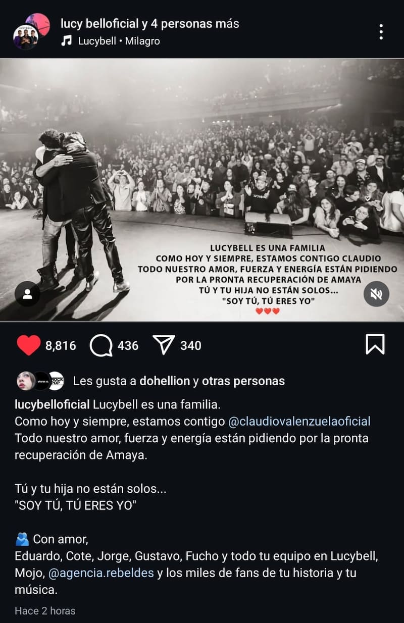 Manda apoyo ante grave situación vía Instagram.