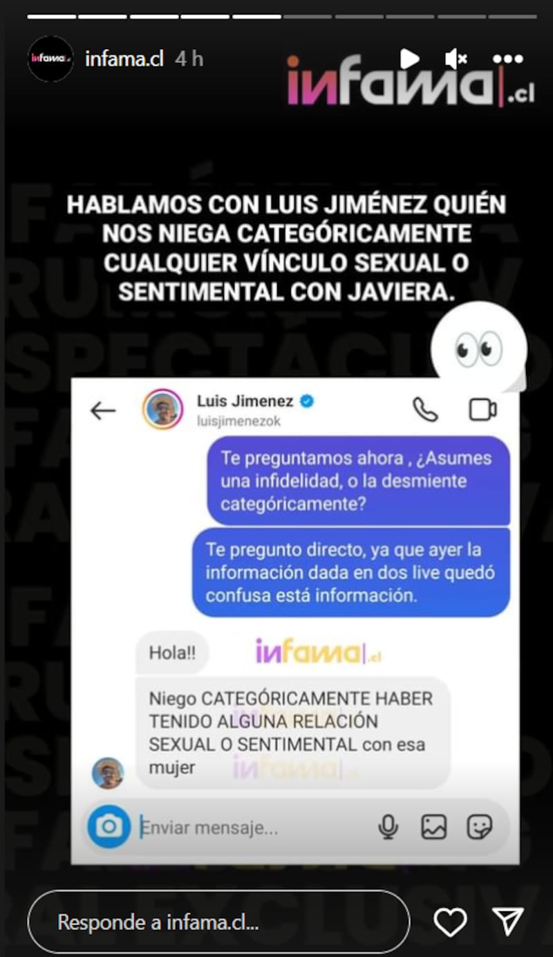Luis Jiménez negando cualquier tipo de relación con Javiera.
