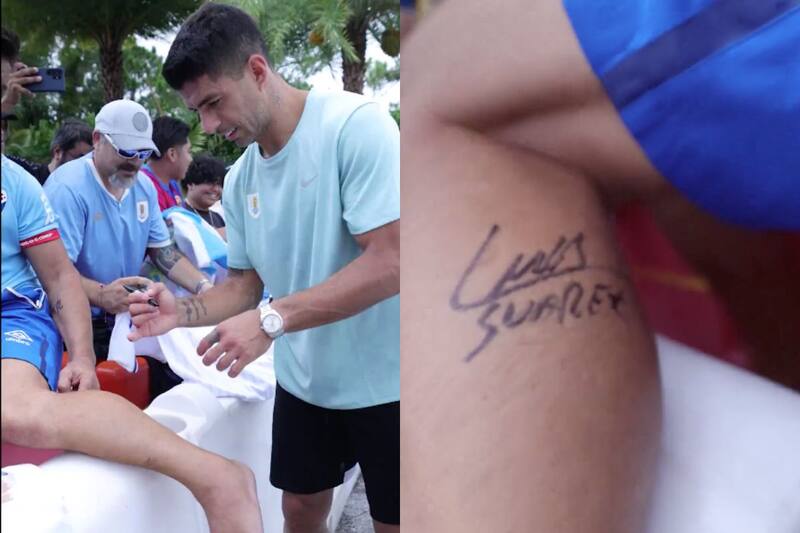 firmó la pierna de un hincha uruguayo.