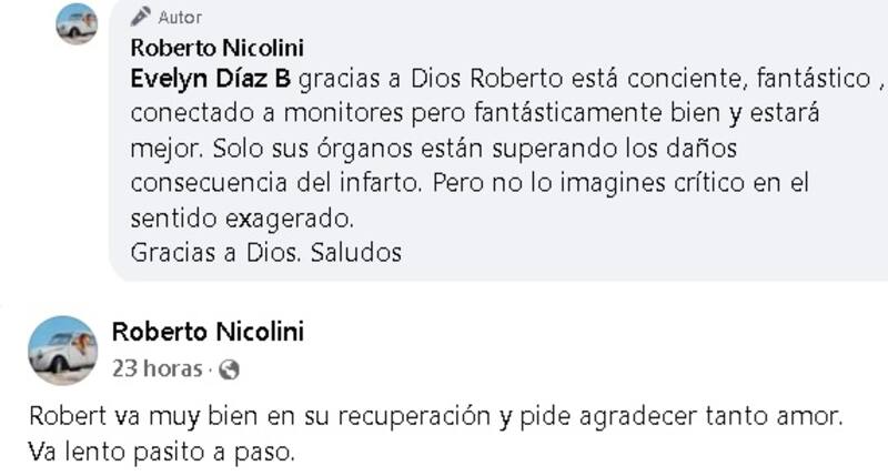 Luz, pareja de Roberto Nicolini, actualizó su estado de salud. Créditos: Facebook