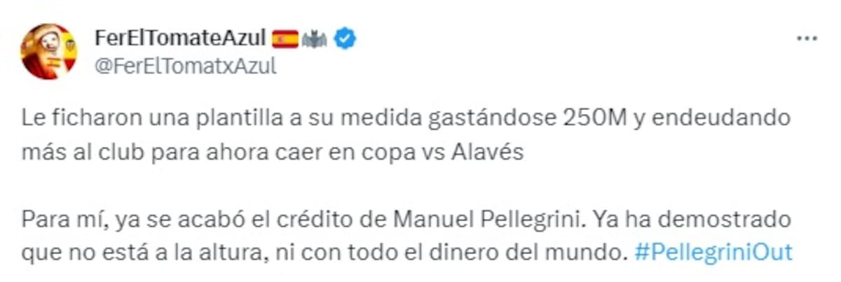 Hincha muy crítico con la gestión de Manuel Pellegrini