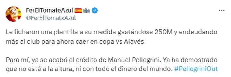 Hincha muy crítico con la gestión de Manuel Pellegrini