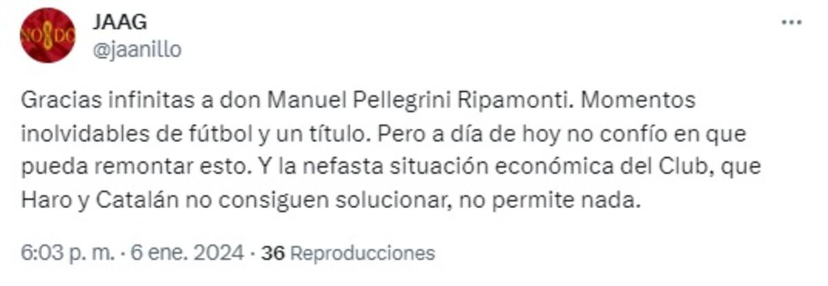 Hincha agradece a Pellegrini, pero pide su salida del club